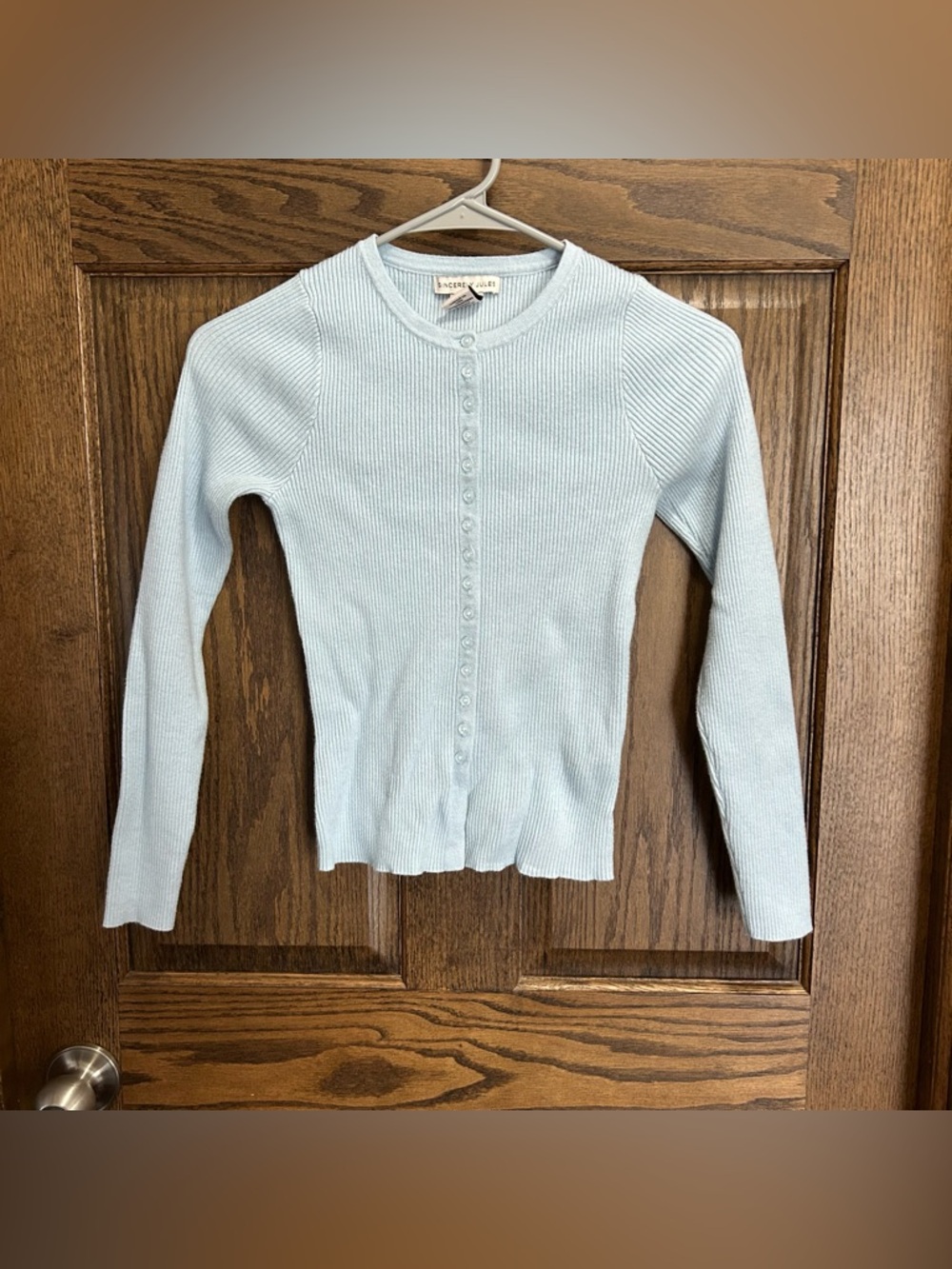 Sincerly Jules Powder Blue Ribbed Button-Front Cardigan